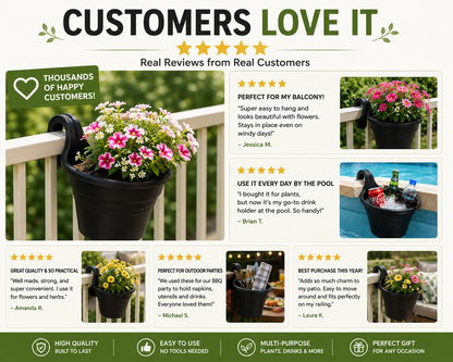 Balcony Hanging Planter – No Tools Rail Flower Pot | Space-Saving Garden Pot