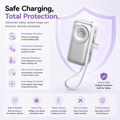 ✈️ Travel Essential 2026 – Mini Portable Power Bank With Built-In Cable For Phones