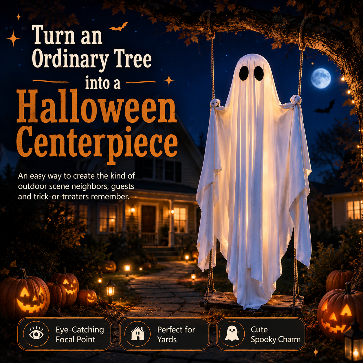 👻Haunted Swinging Ghost Halloween Yard Decoration – Hanging Outdoor Decor