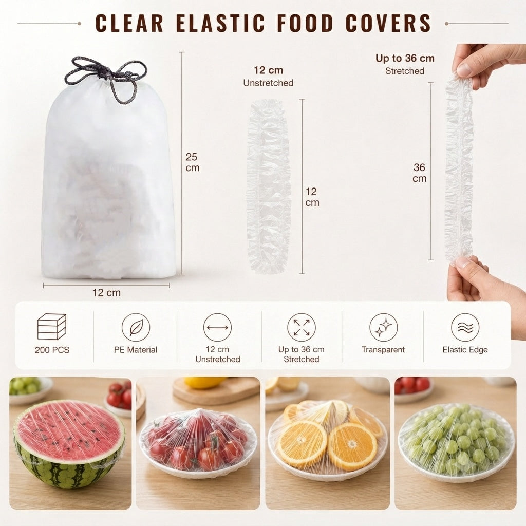 🍽️ 100-Pack Clear Elastic Food Covers – Stretch-to-Fit Covers for Bowls, Plates & Leftovers