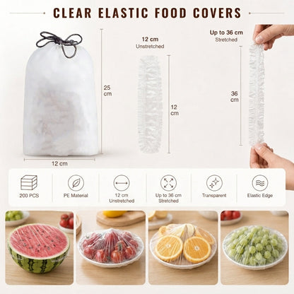 🍽️ 100-Pack Clear Elastic Food Covers – Stretch-to-Fit Covers for Bowls, Plates & Leftovers