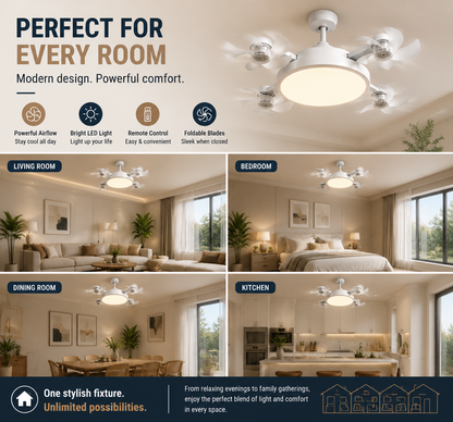 🌀New E27 Socket Ceiling Fan Light – 2‑in‑1 Silent LED Fan with Remote Control, Energy‑Saving Cooling & Lighting Combo for Home Bedroom