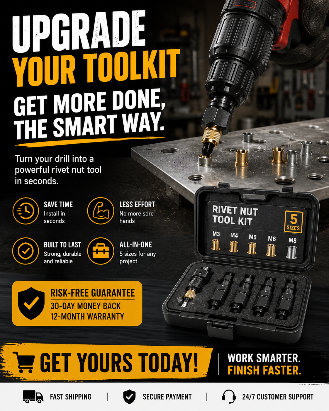 Hot🚀Head Rivet Nut Tool-M3 M4 M5 M6 M8 Rivnut Kit-Carbon Steel Rivnut Set.