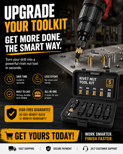 Hot🚀Head Rivet Nut Tool-M3 M4 M5 M6 M8 Rivnut Kit-Carbon Steel Rivnut Set.