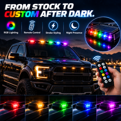 🌈 Solar RGB Car Roof Strobe Lights –🚗 5-Pack Wireless No-Drill Cab Light Set
