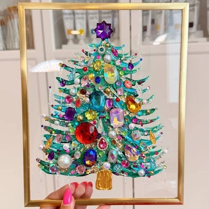 Handmade Gem Christmas Tree Framed Acrylic Art | 8x10 Gold Frame Rhinestone Holiday Decor 🎄✨