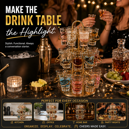 🎉 PARTY FAVORITE | Rotating Shot Glass Display Tower – 3-Tier 360° Holder for Home Bar & Entertaining