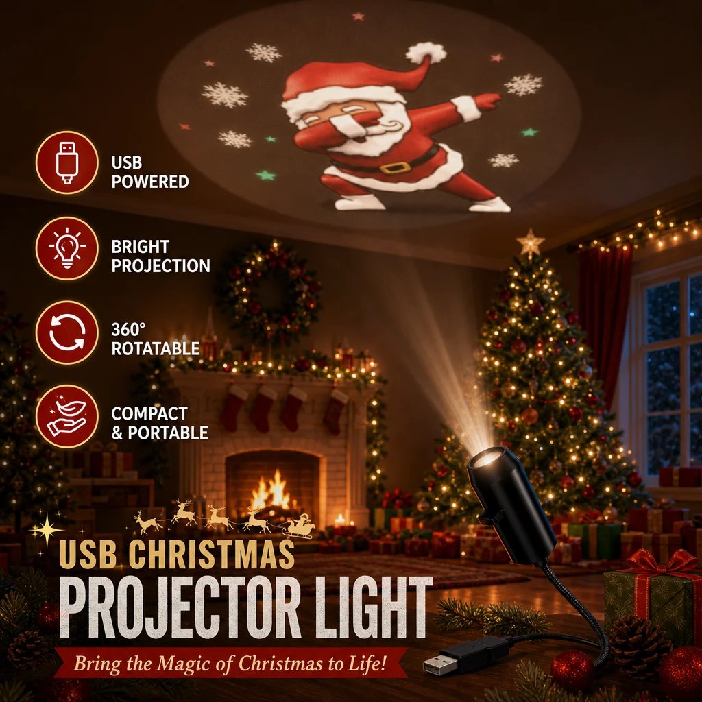 🎄 Christmas HD Projection Light – 6/10 Festive Scenes USB Holiday Projector