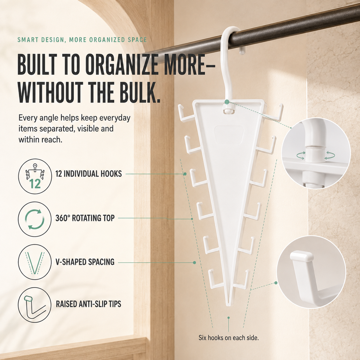 ✨ 12-Hook 360° Rotating Space-Saving Closet Organizer for Clothes, Hats & Bags
