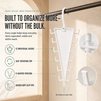 ✨ 12-Hook 360° Rotating Space-Saving Closet Organizer for Clothes, Hats & Bags