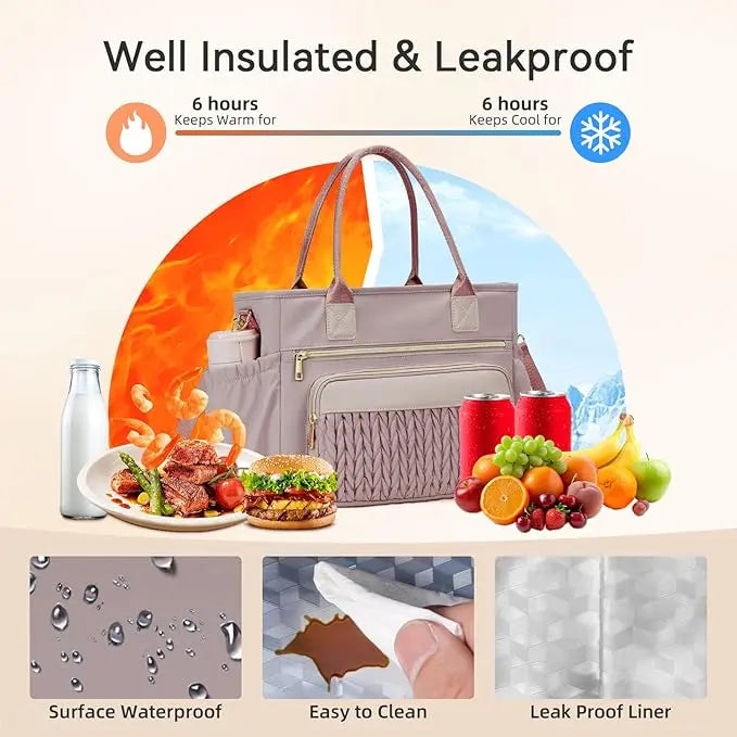 👜 Stylish Insulated Lunch Tote Bag for Women – Leakproof Cooler Bag with Multiple Pockets & Adjustable Shoulder Strap
