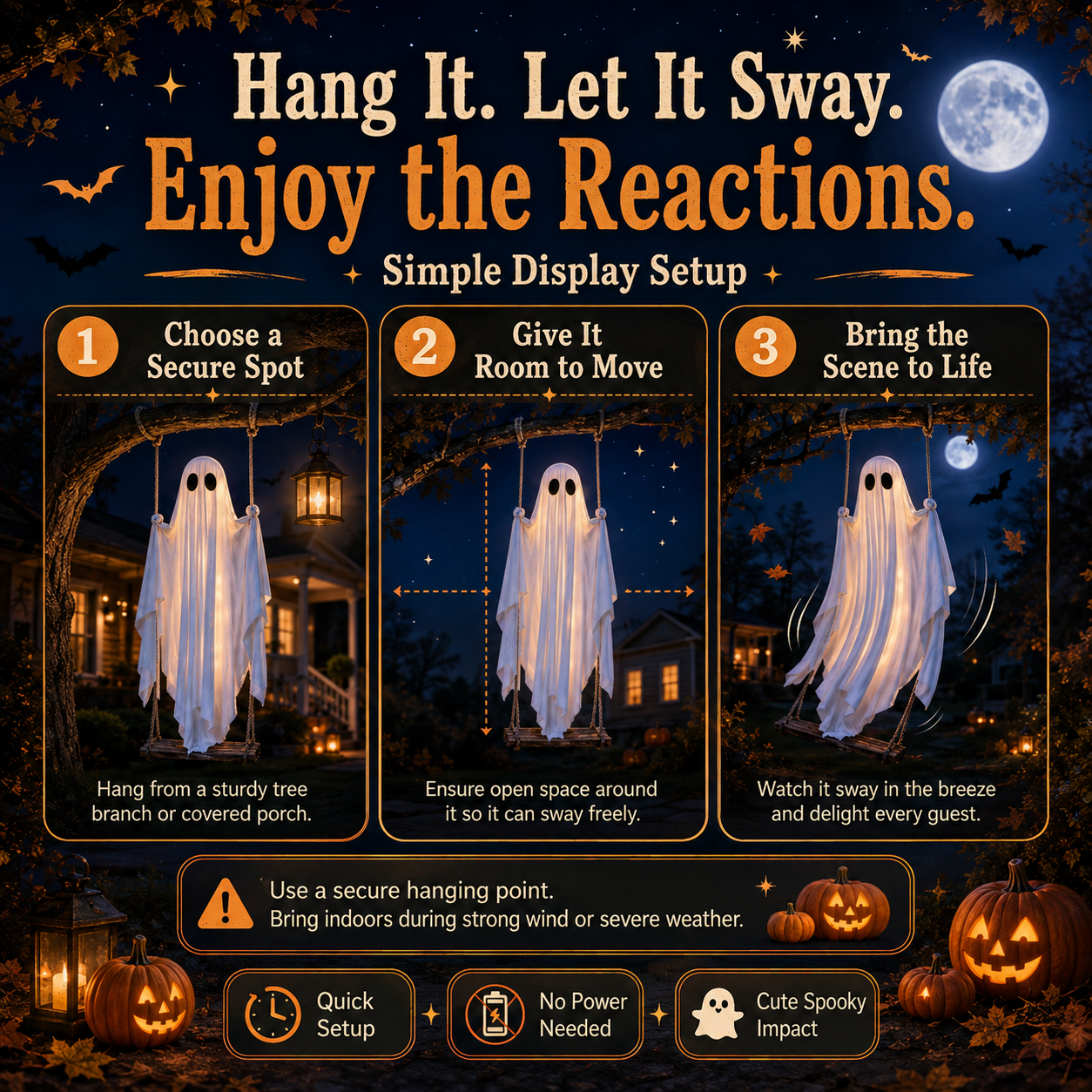 👻Haunted Swinging Ghost Halloween Yard Decoration – Hanging Outdoor Decor