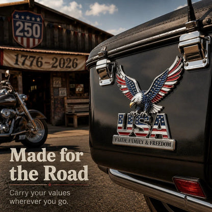 🦅 PATRIOTIC FAVORITE | American Eagle Metal Emblem – USA Faith Family Freedom Car Badge & Garage Decor