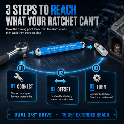 🔩3/8" Offset Extension Wrench Set – Reach Tight Bolts Without Removing Parts🔧