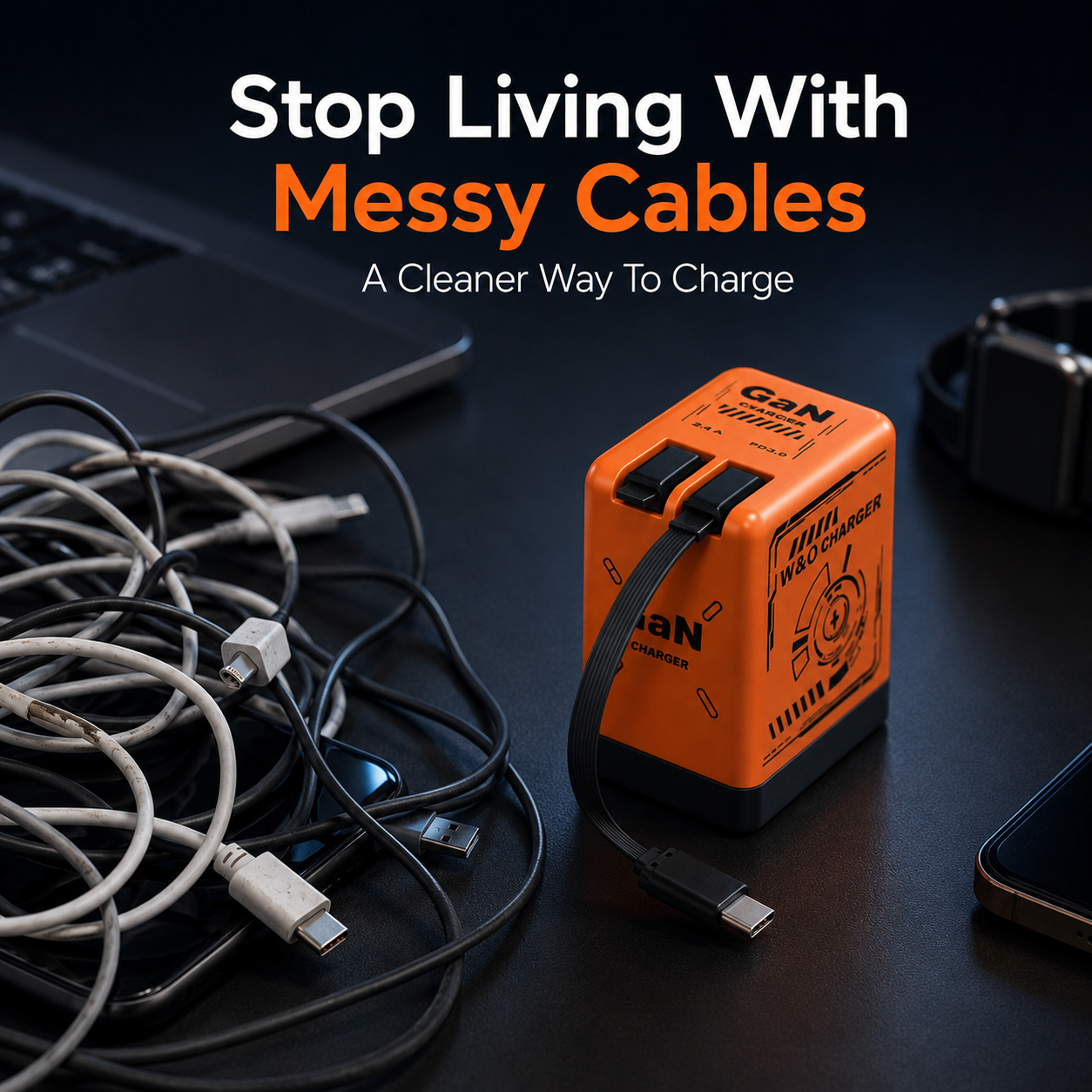 ⚡Retractable Charging Cable – Compact Self-Winding Cable for Travel, Desk & Everyday Use