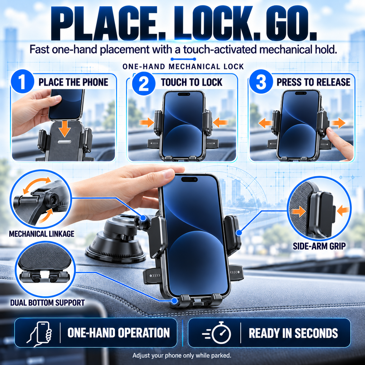 🚗 Vacuum Suction Waterfall Car Phone Mount – Foldable Multi-Angle One-Hand Lock