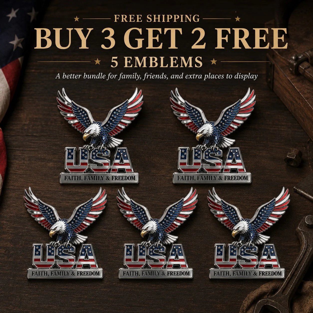 🦅 PATRIOTIC FAVORITE | American Eagle Metal Emblem – USA Faith Family Freedom Car Badge & Garage Decor