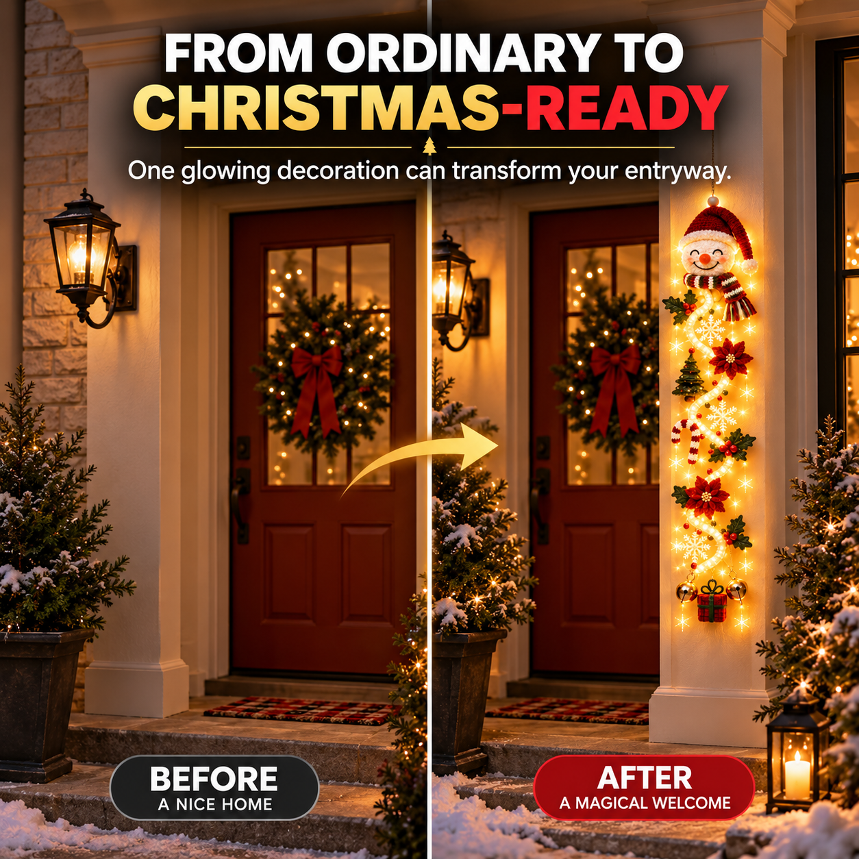☃️ Lighted Snowman Christmas Hanging Decor – Warm Holiday Porch & Doorway Decoration