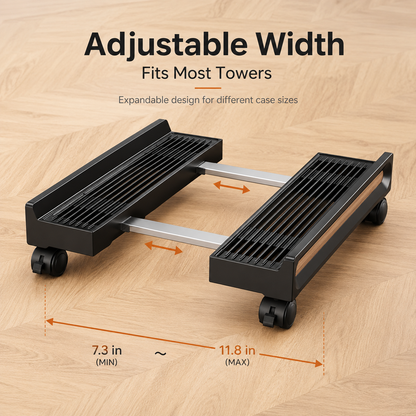 Mobile Computer Tower Stand – Adjustable CPU Holder with Wheels & Ventilated Base for Heat Dissipation