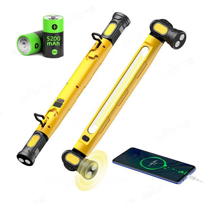 🔋New 15W COB Rechargeable Work Light, 360° Rotatable Magnetic LED Inspection Lamp with Hook & Power Bank, Super Bright Portable Floodlight for Car Repair, Camping, Home Emergency (USB Charging)