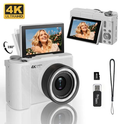 4K Flip-Screen Vlogging Camera with Built-In Ring Light – 32GB Bundle