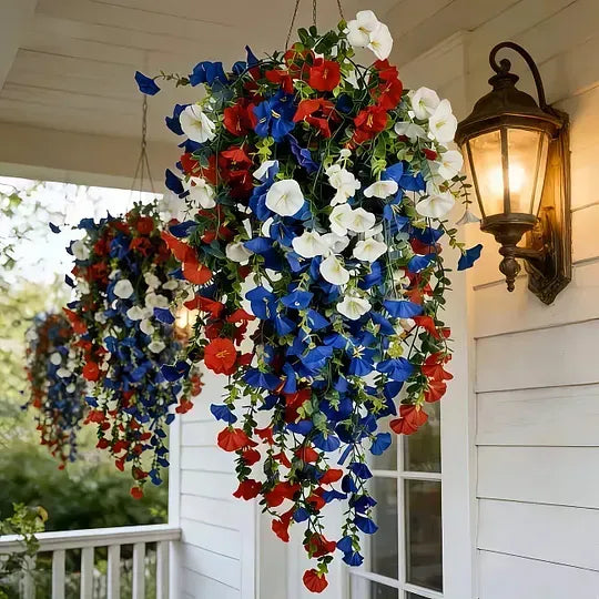 America 250th Anniversary Patriotic Hanging Flowers With LED Lights