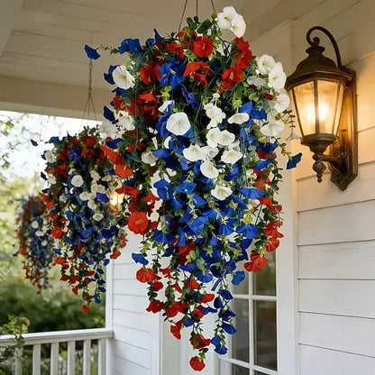 America 250th Anniversary Patriotic Hanging Flowers With LED Lights