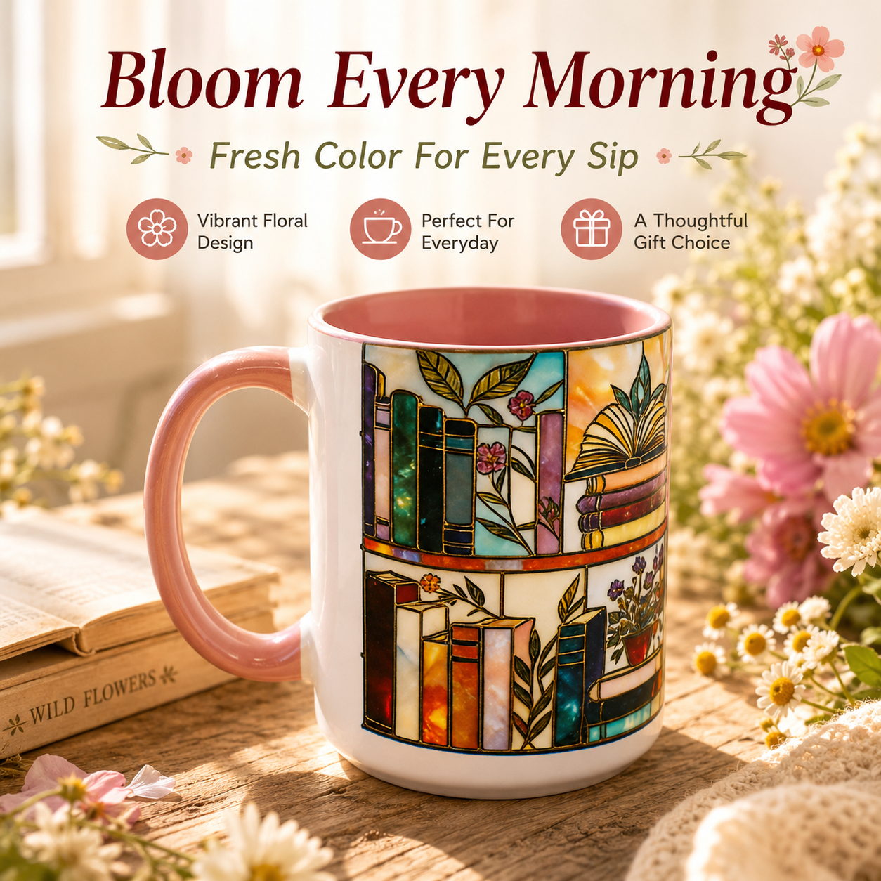 ☕Colorful Flower Mug , Creative Ceramic Gift for Mom Friend Office