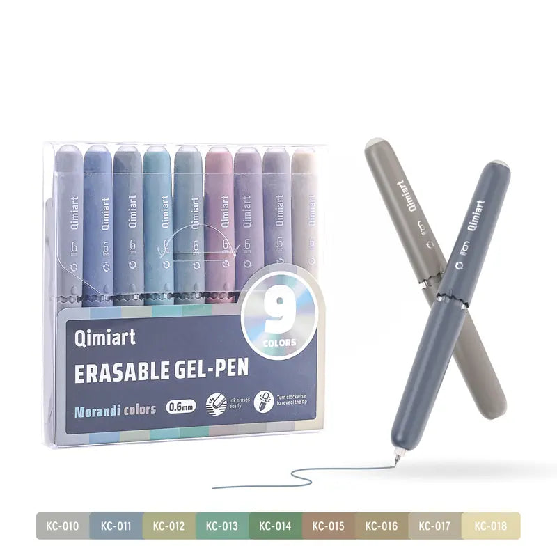 9-Color Erasable Gel Pens Set – Quick-Dry 0.6mm Pens with Built-In Eraser