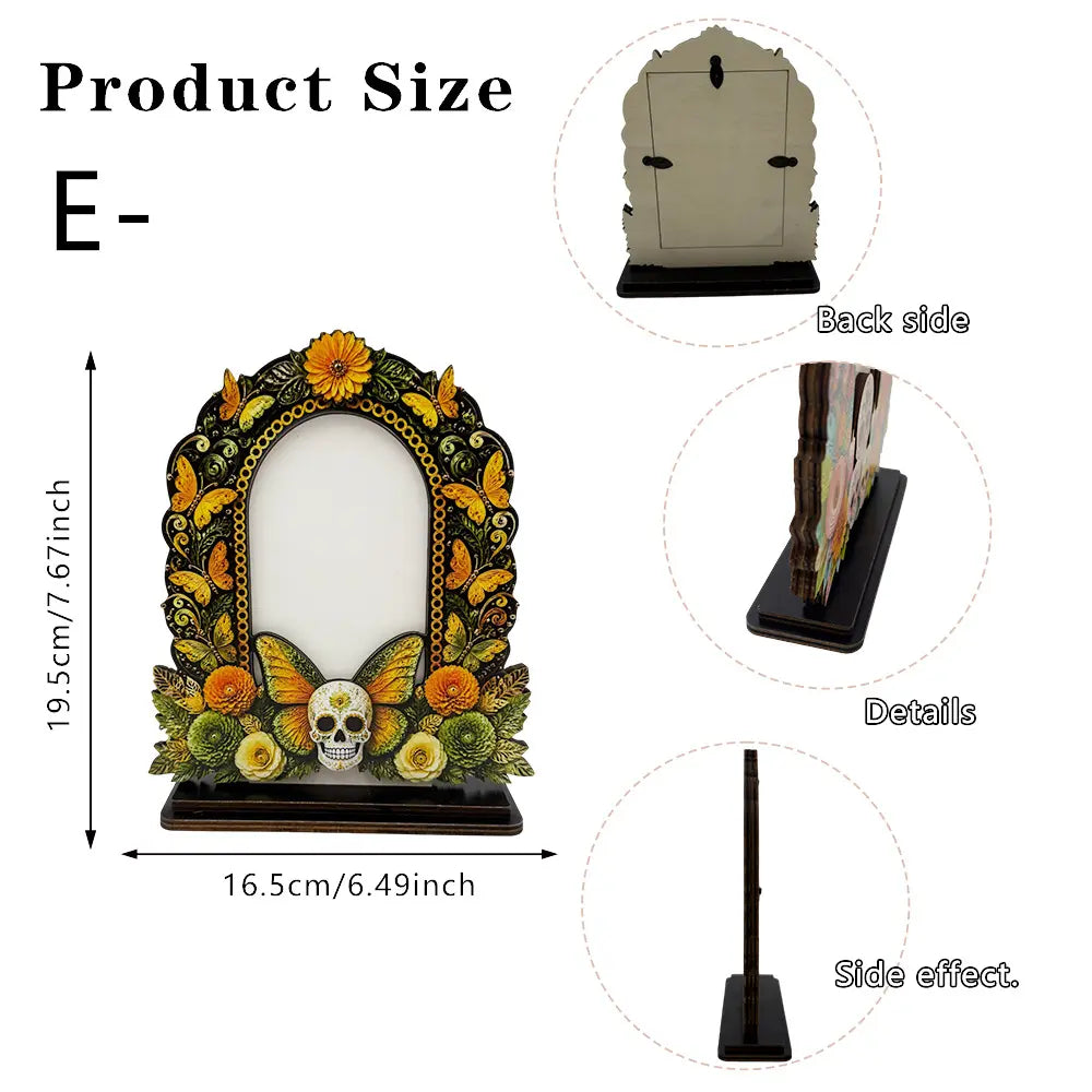 💀 DAY OF THE DEAD DECOR | 6 Wooden Memorial Photo Frames – Colorful Ofrenda Picture Frame Set with Floral Details