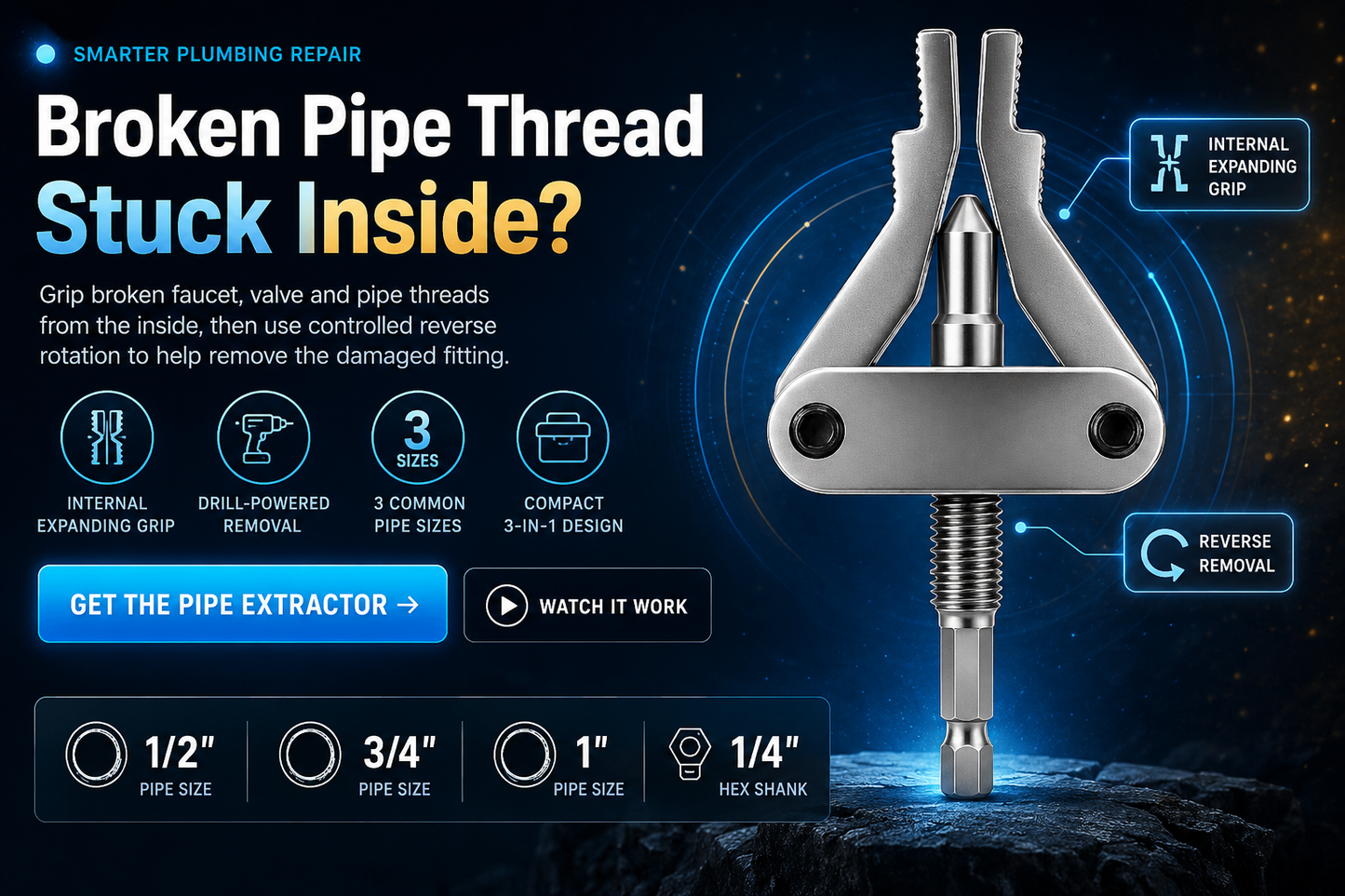 🔩 Broken Pipe Thread Remover - Grip And Remove Broken Faucet, Valve & Pipe Threads From The Inside