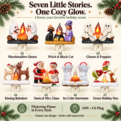 Flickering Campfire Plug-In Night Light – 7 Charming Holiday Designs