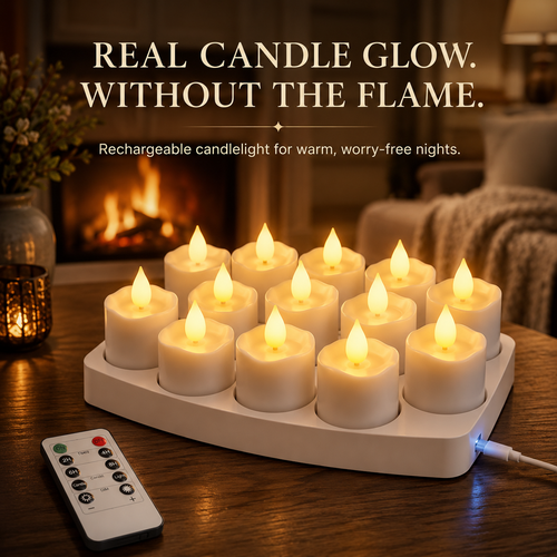 🕯️ Rechargeable Flameless LED Candles with Remote & Timer – Cozy Flickering Glow for Home & Holiday Decor
