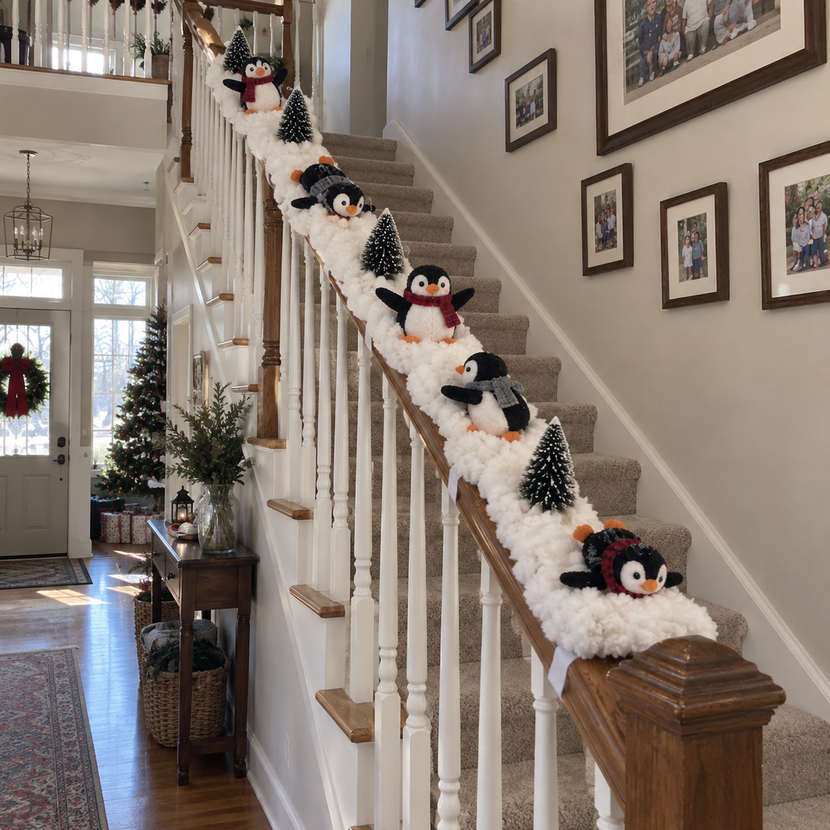 🐧 Light-Up Penguin Christmas Stair Garland – Turn Your Banister Into a Winter Wonderland ✨