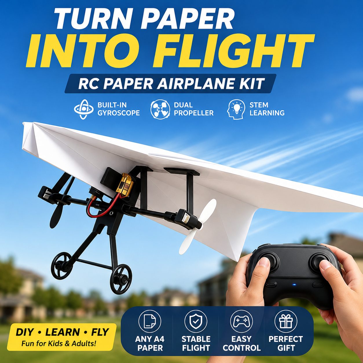 ✈️ RC Paper Airplane Kit – Turn Any A4 Paper Into Flight