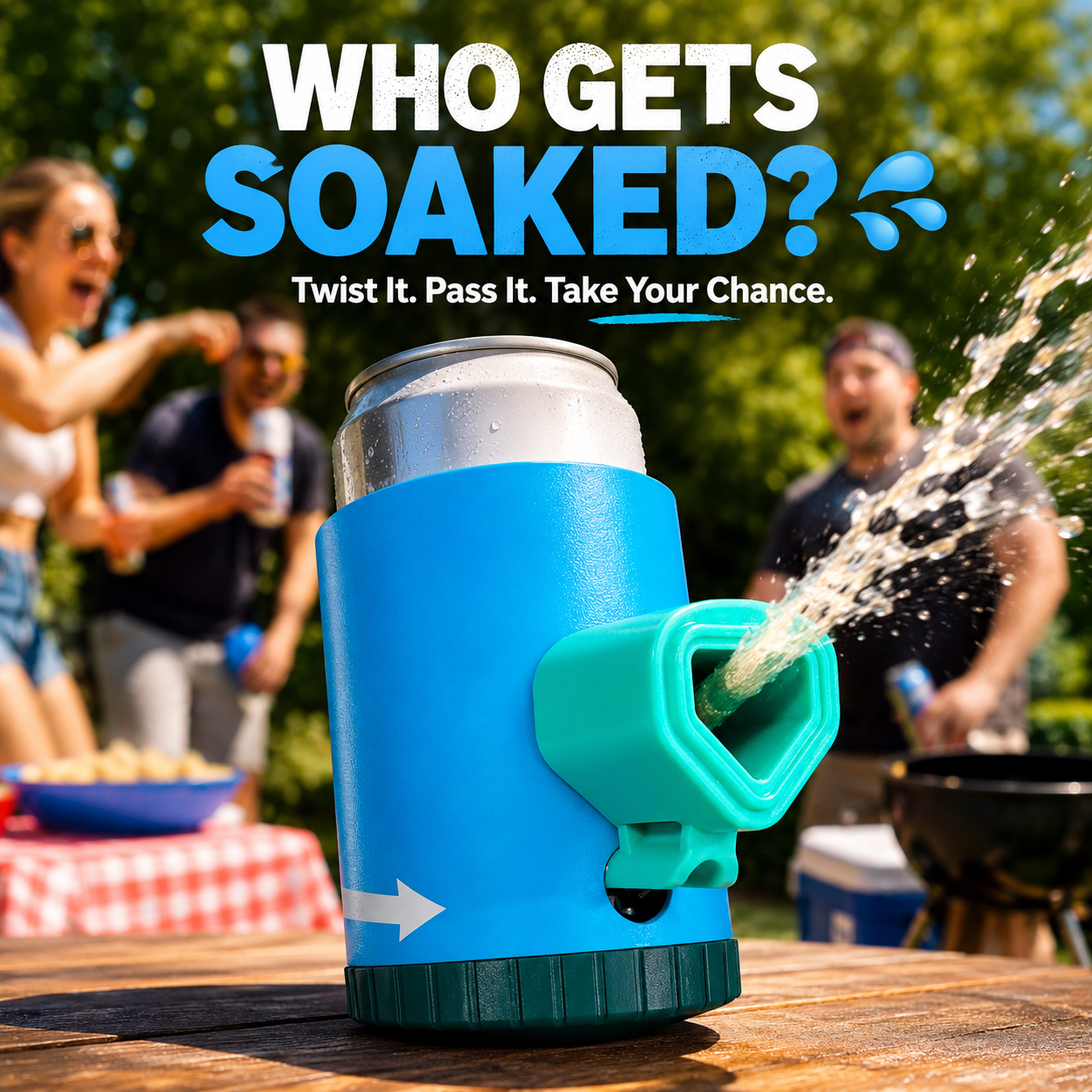 Splash Roulette party game spraying water during outdoor party