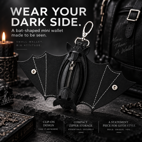 🦇 Bat-Shaped Gothic Mini Wallet – Clip-On Punk Accessory for Bags, Belts & Festival Outfits