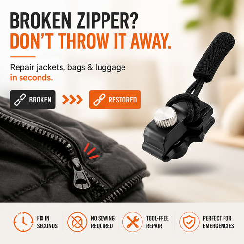🧥 Universal Zipper Repair Kit – Fix Broken Zippers In Seconds, No Sewing Required