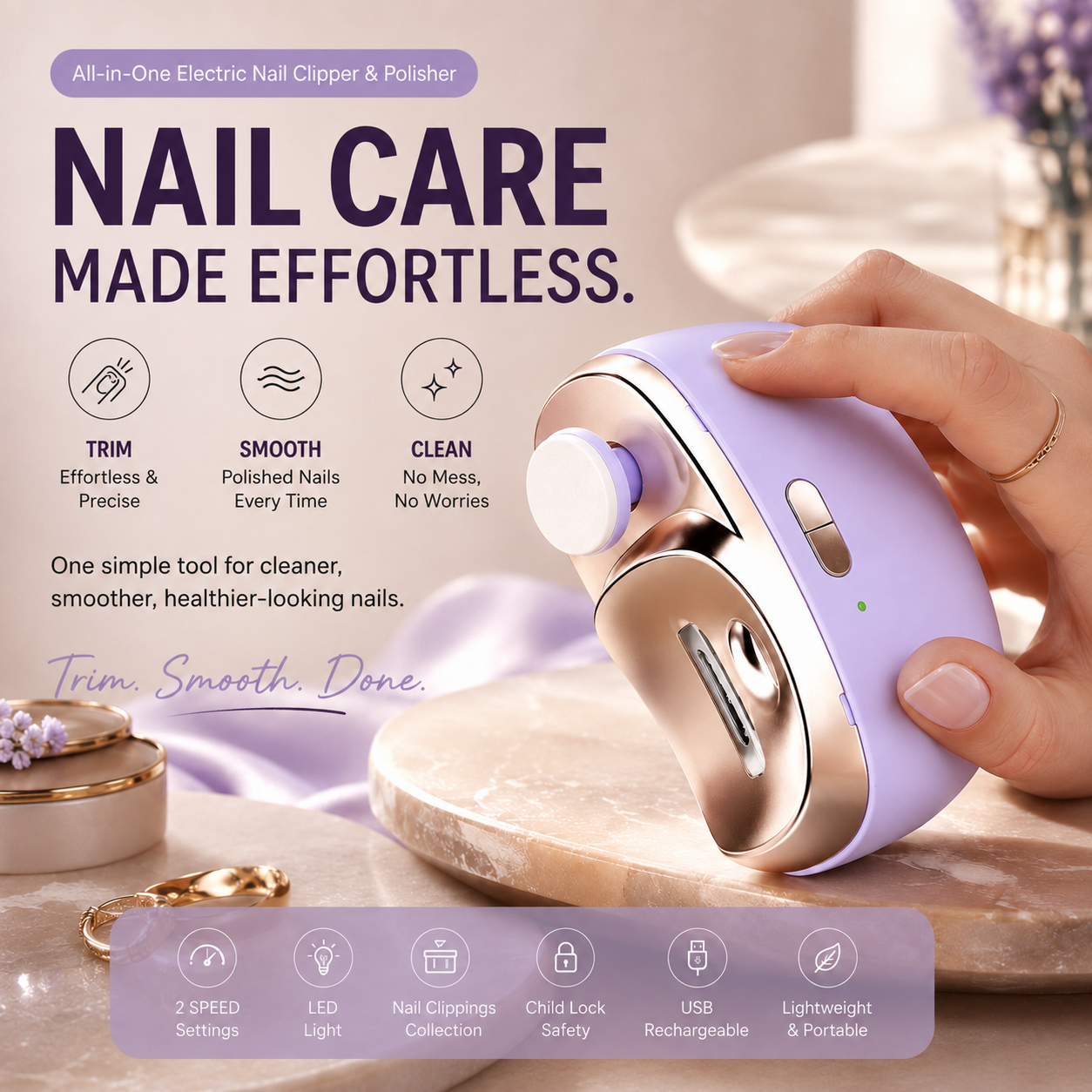Automatic Electric Nail Clipper & Polisher – Easy Trim, Smooth Finish & Mess-Free Nail Care