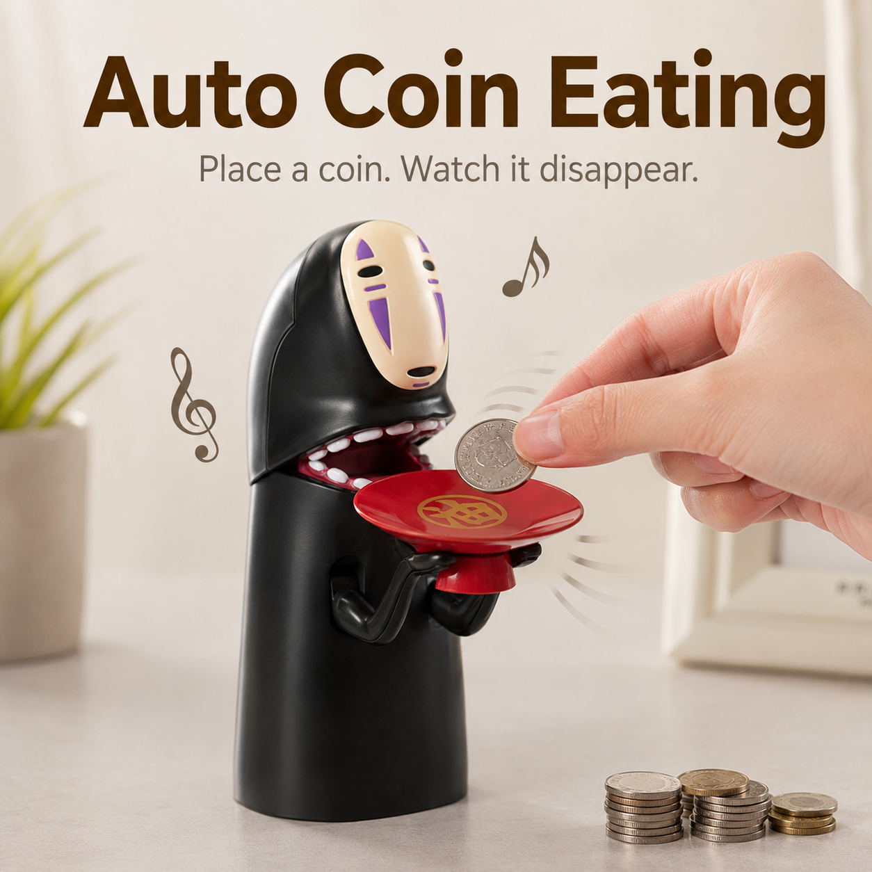 🪙Spirited Away No-Face Coin Bank – Interactive Eating & Burping Sound, Save for Travel