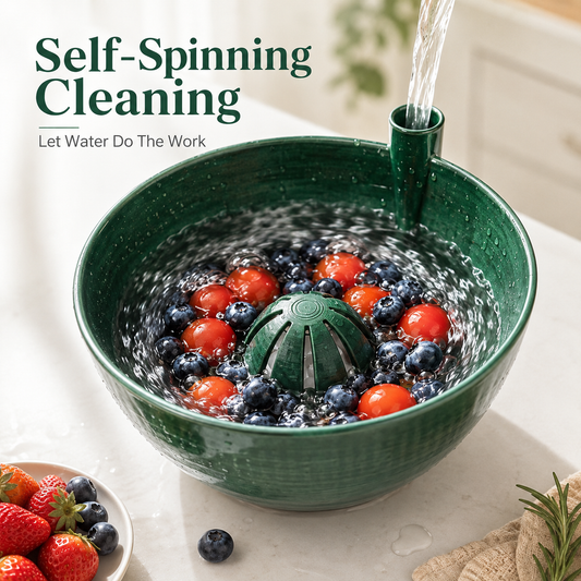 🥗 Self-Spinning Berry Washing Bowl – Effortless Fruit Cleaning & Serving Made Easy