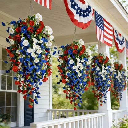 America 250th Anniversary Patriotic Hanging Flowers With LED Lights