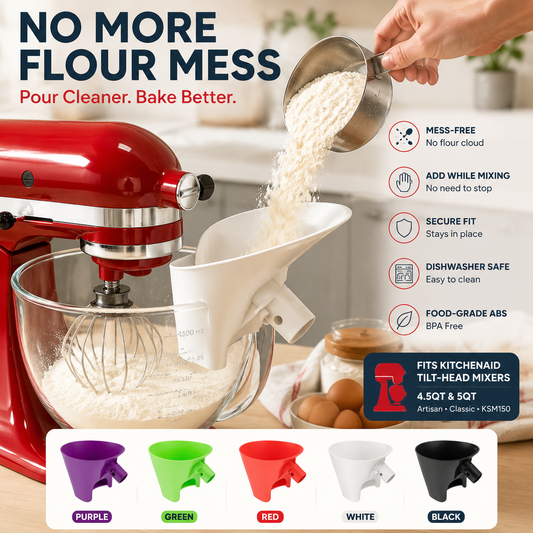 🥣 No-Mess Stand Mixer Pouring Funnel – Perfect Fit for KitchenAid Tilt-Head Mixers