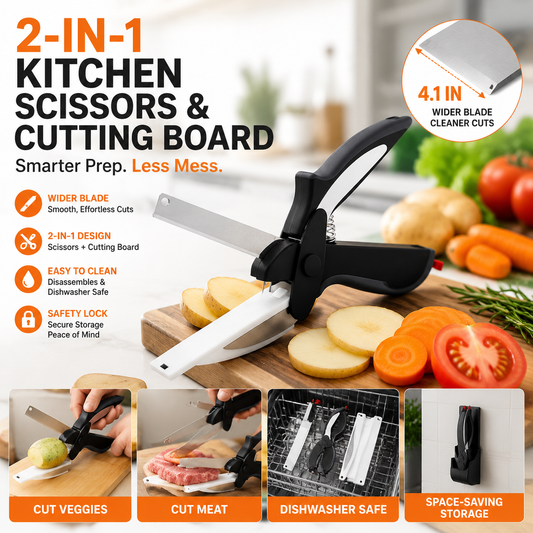 ✂️ 2-in-1 Kitchen Scissors With Cutting Board – Smart Food Prep Tool