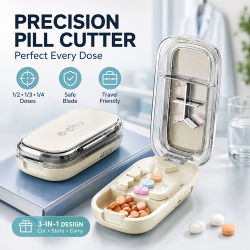 💊 Precision 3-in-1 Pill Cutter & Organizer | Perfect 1/2, 1/3 & 1/4 Doses