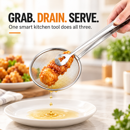 🔥 2pack-2-in-1 Stainless Steel Strainer Tongs – Grab, Drain & Serve with One Tool