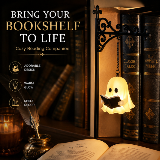👻 Bookshelf Ghost Lantern Light – Cozy Reading Decor for Book Lovers