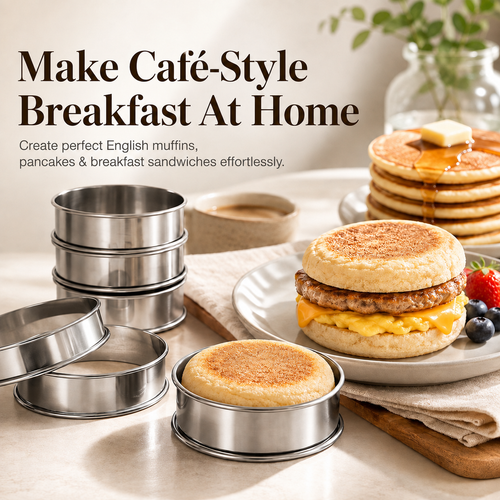 🥞 Café-Style Breakfast Ring Molds – Stainless Steel English Muffin, Pancake & Egg Rings