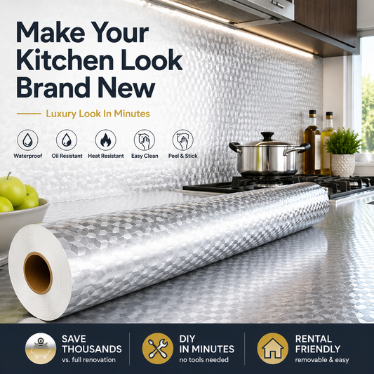 ✨ Peel & Stick Kitchen Makeover Film – Waterproof DIY Countertop & Cabinet Cover