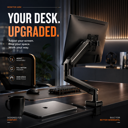 💻 Heavy-Duty Gas Spring Monitor Arm – Adjustable 13"–34" Desk Mount